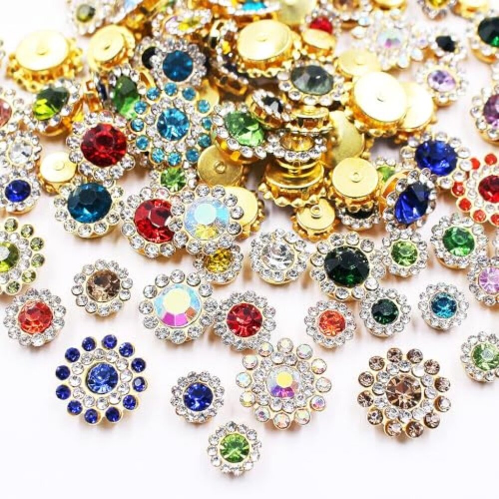 100pcs Sew on Rhinestones Crystals Glass Gems Metal Claw Mixed 8mm 10mm 12mm 14m
